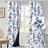 H.VERSAILTEX 100% Blackout Curtains for Living Room Camellia Floral 84 Inches Long Light Blocking Window Treatment with Black Liner Grommet Thermal Drapes, 2 Panels, Grey