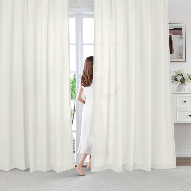 H.VERSAILTEX Sheer Curtains Long Non-See-Through Farmhouse  Privacy Curtains for Living Room Light Filtering Semi Sheer 2 Panels Rod Pocket