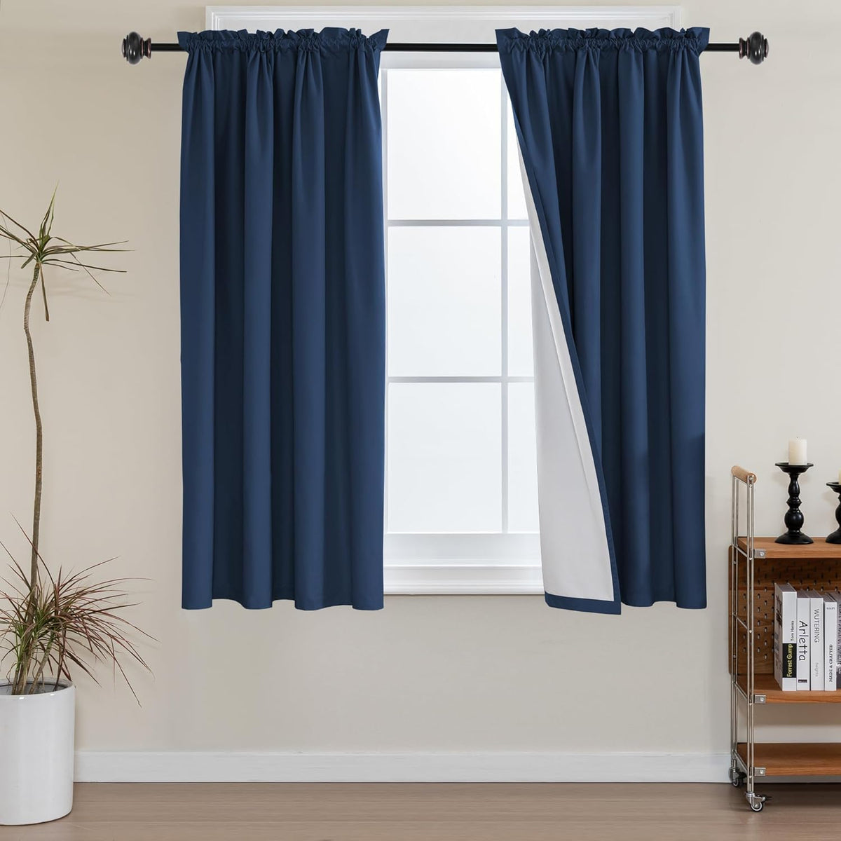 H.VERSAILTEX 100% Blackout Curtains for Kitchen Thermal Insulated Full Blackout Curtains with White Liners Energy Efficiency Window Rod Pocket Draperies