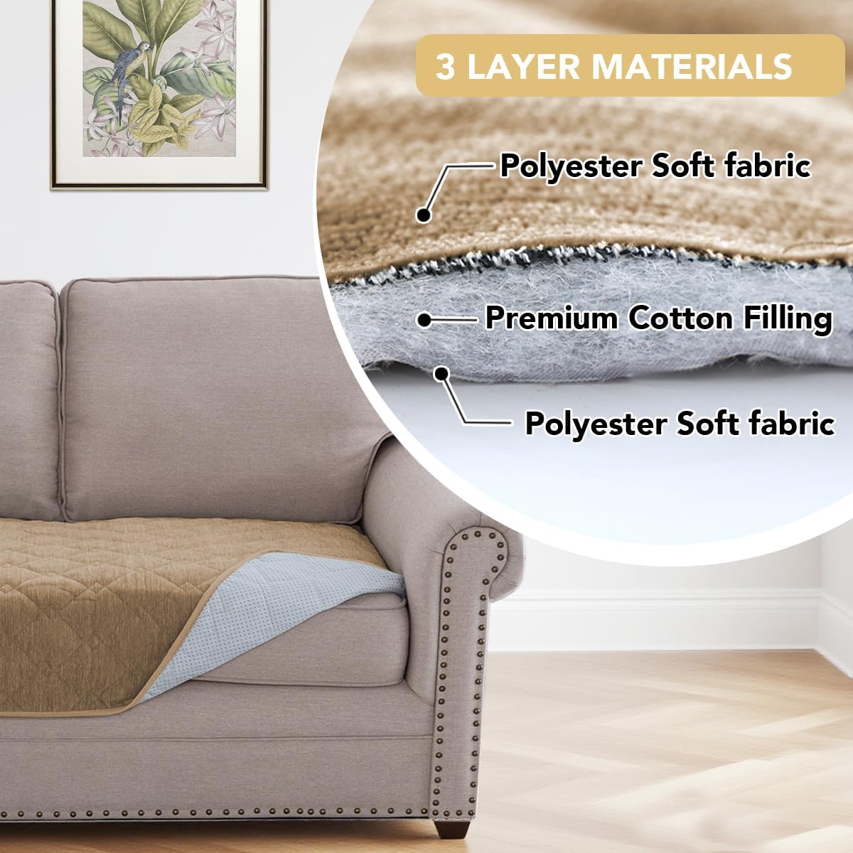 H.VERSAILTEX Chenille Couch Cover Fuzzy Sofa Cover Anti Slip Washable with Strap for Pets