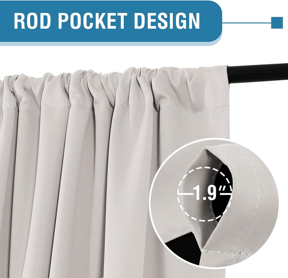 H.VERSAILTEX 100% Blackout Curtains for Bedroom Short Curtains Half Window Curtains for Kitchen, Privacy Energy Saving Curtain Tiers for Bathroom Shades, W 42 x L 36 inch, Pumice Stone, Set of 2