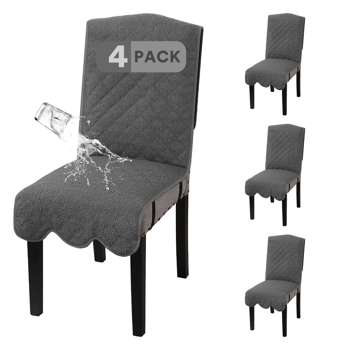 H.VERSAILTEX 100% Waterproof Dining Chair Covers Teddy Fleece Kitchen Chair Covers Parson Chair Slipcovers