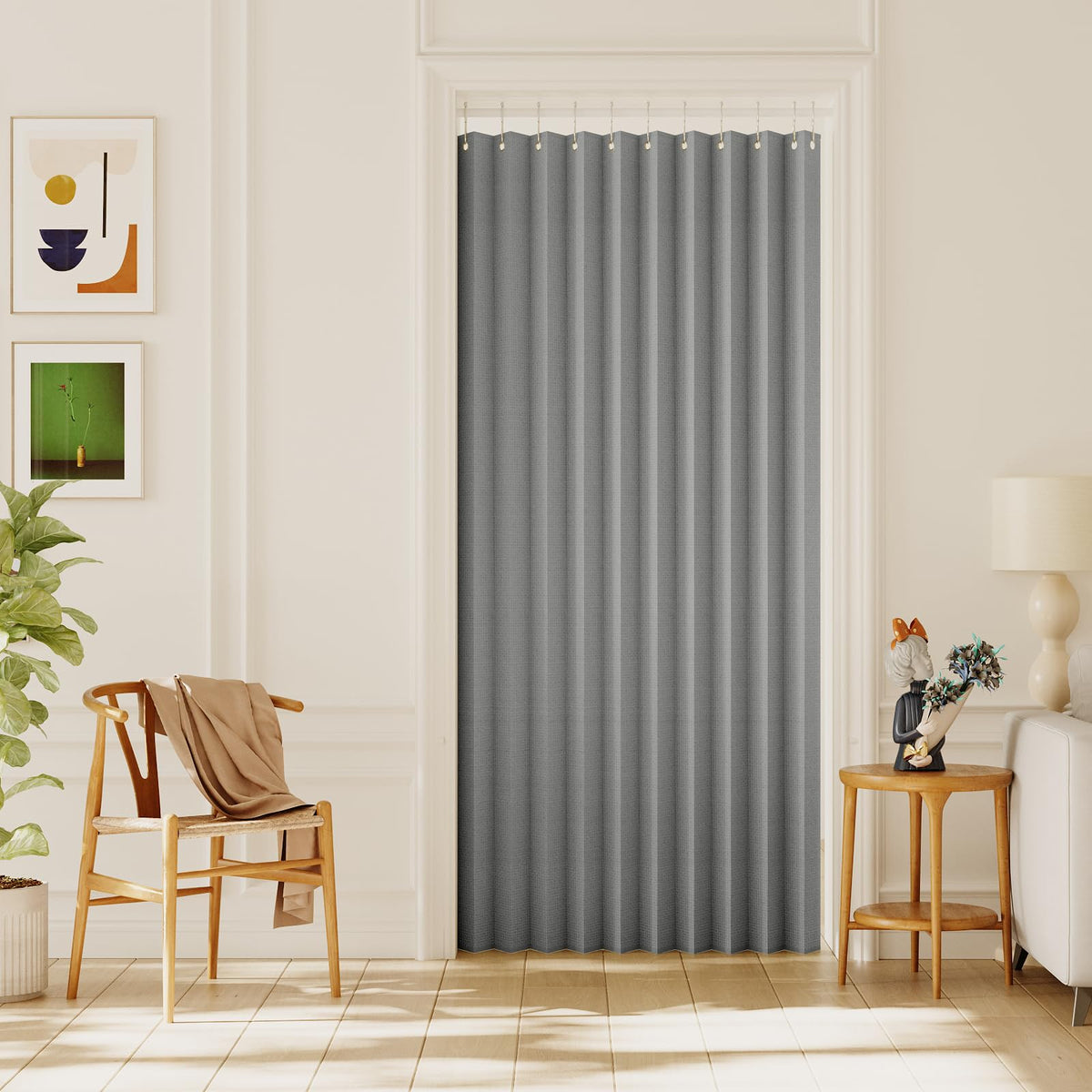 h.versailtx 100% Blackout Linen Door Curtain Accordion Folding Privacy Room Divider with Hooks product image
