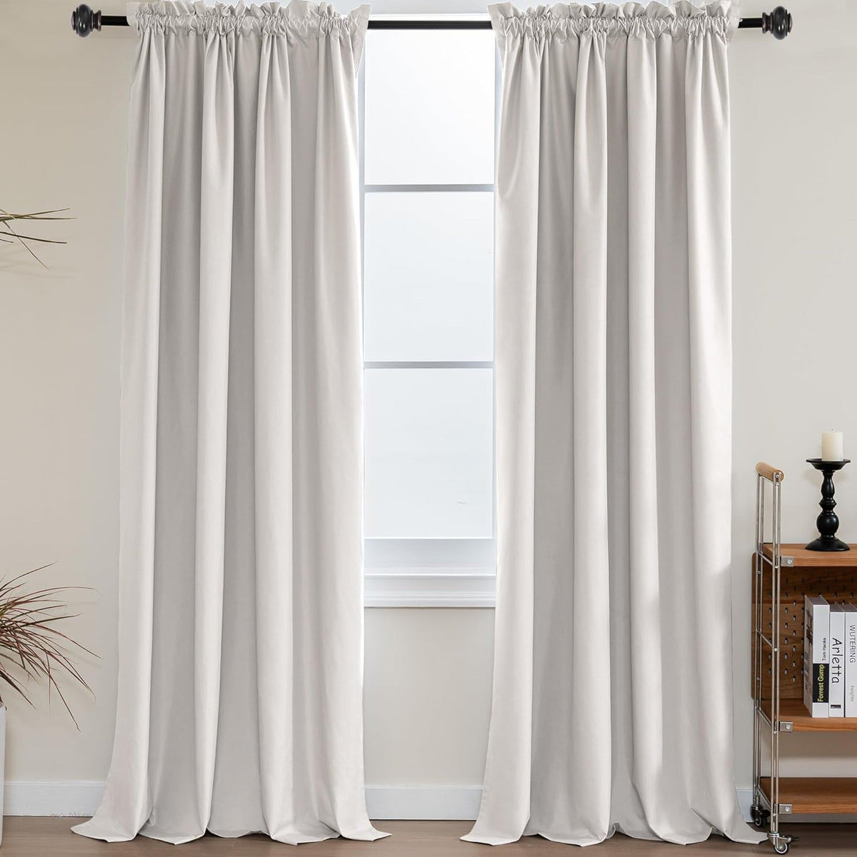 H.VERSAILTEX 100% Blackout Curtains for Kitchen Thermal Insulated Full Blackout Curtains with White Liners Energy Efficiency Window Rod Pocket Draperies