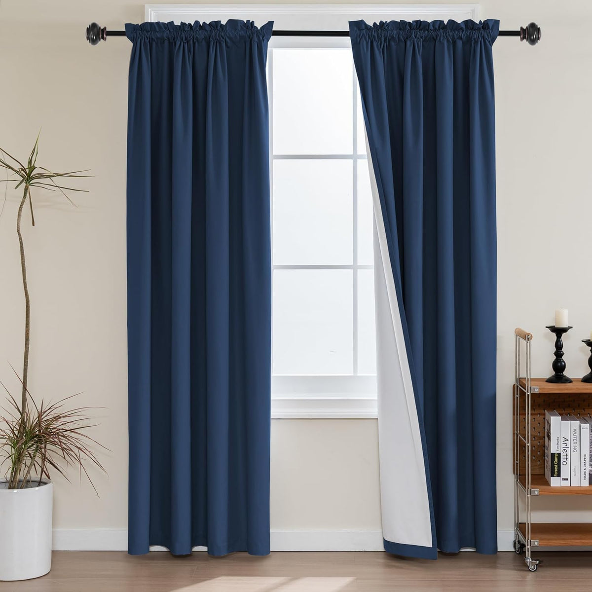 H.VERSAILTEX 100% Blackout Curtains for Kitchen Thermal Insulated Full Blackout Curtains with White Liners Energy Efficiency Window Rod Pocket Draperies