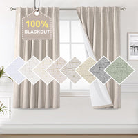 100% Blackout Curtains for Bedroom Faux Linen Texture Thermal Back Tab/Rod Pocket/Hook Belt Draperies 2 Panels