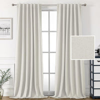 H.VERSAILTEX 100% Blackout Linen Look Curtains for Bedroom 84 inch Light Blocking Drapes with Double Face Linen Back Tab Loop Pocket Textured Burlap Curtains for Living Room 2 Panels, Heather White