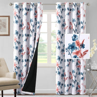 H.VERSAILTEX 100% Blackout Curtains for Living Room Camellia Floral 84 Inches Long Light Blocking Window Treatment with Black Liner Grommet Thermal Drapes, 2 Panels, Grey
