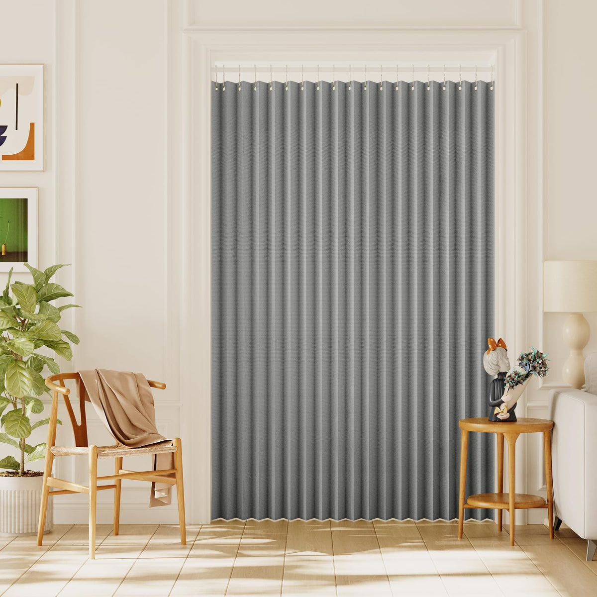 h.versailtx 100% Blackout Linen Door Curtain Accordion Folding Privacy Room Divider with Hooks product image