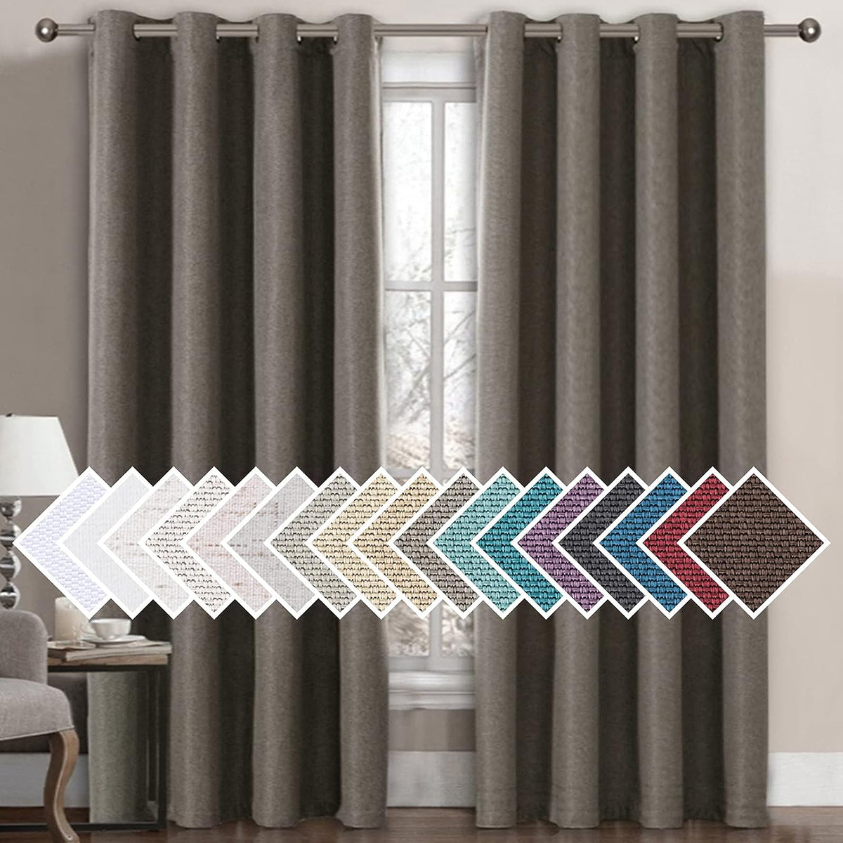 H.VERSAILTEX Linen Blackout Curtain for Bedroom/Living Room Thermal Insulated Grommet Linen Look Curtain Drapes Primitive Textured Burlap Effect Window Drapes