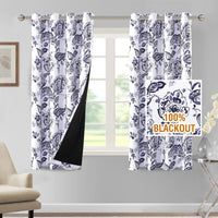 H.VERSAILTEX 100% Blackout Curtains for Living Room Camellia Floral 84 Inches Long Light Blocking Window Treatment with Black Liner Grommet Thermal Drapes, 2 Panels, Grey