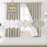 100% Blackout Curtains for Bedroom Faux Linen Texture Thermal Back Tab/Rod Pocket/Hook Belt Draperies 2 Panels