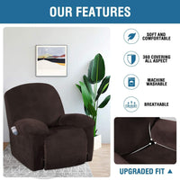 H.VERSAILTEX Velvet Plush Slip Covers for Recliners with Arms 1-Piece Stretch Recliner Chair Covers Furniture Protector Couch Soft with Elastic Bottom Anti-Slip