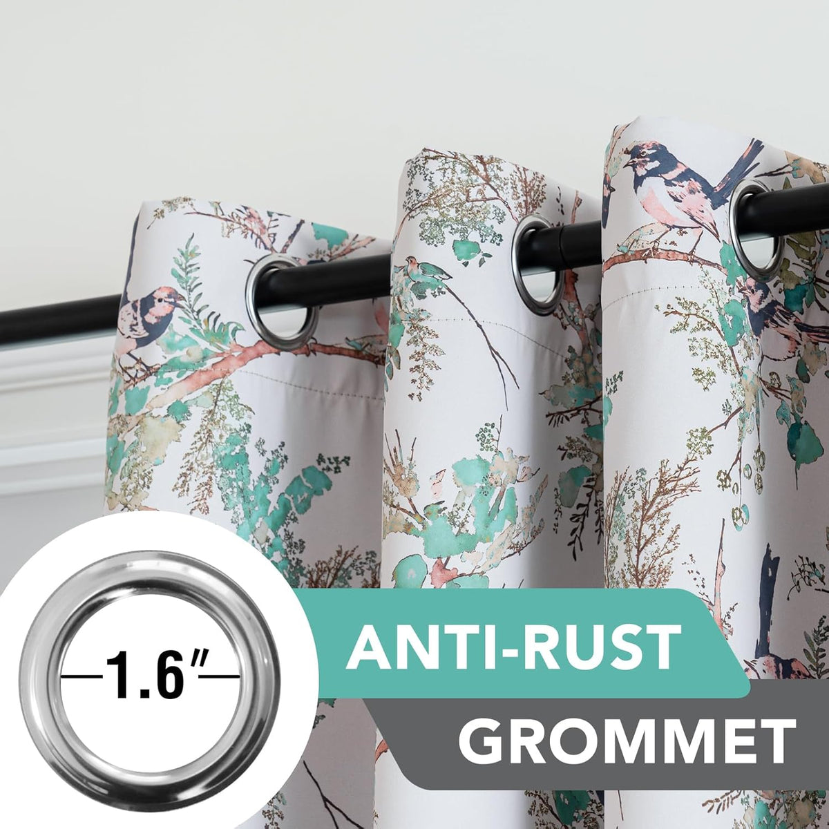 Floral 100% Blackout Vintage Curtains Patterned Thermal Insulated Grommet Window Drapes product feature or detail image