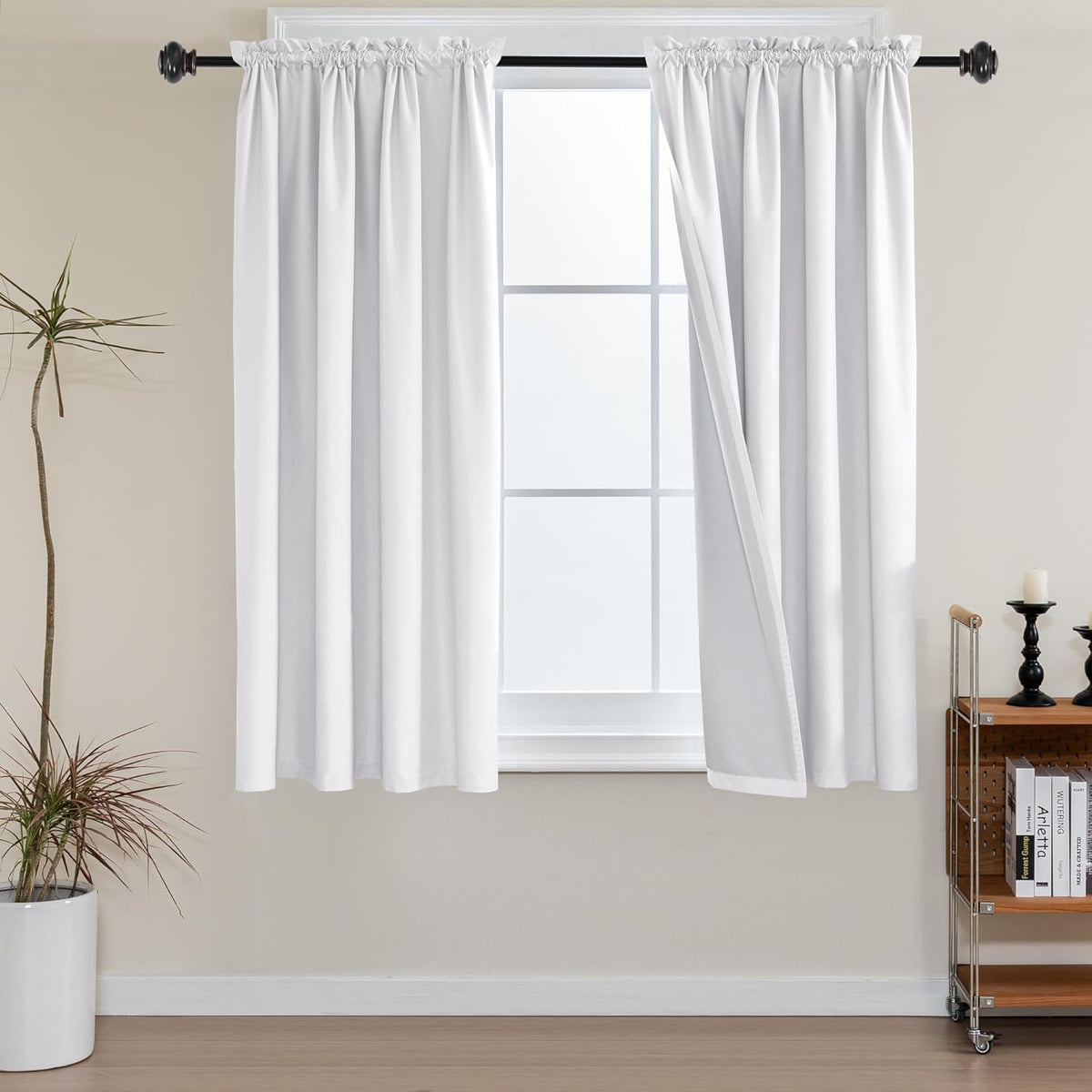 H.VERSAILTEX 100% Blackout Curtains for Kitchen Thermal Insulated Full Blackout Curtains with White Liners Energy Efficiency Window Rod Pocket Draperies