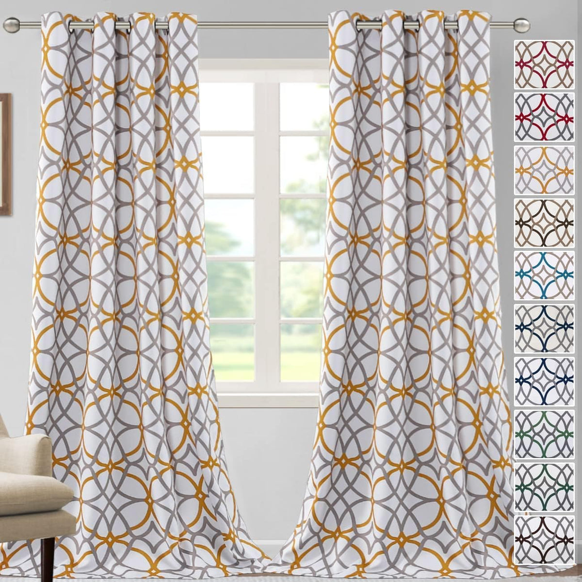 H.VERSAILTEX Blackout Curtains for Bedroom Printed Design 96 Inch Thermal Insulated 2 Panels