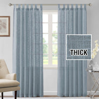 h.versailtx light blue linen blend tab top curtain panels at a window
