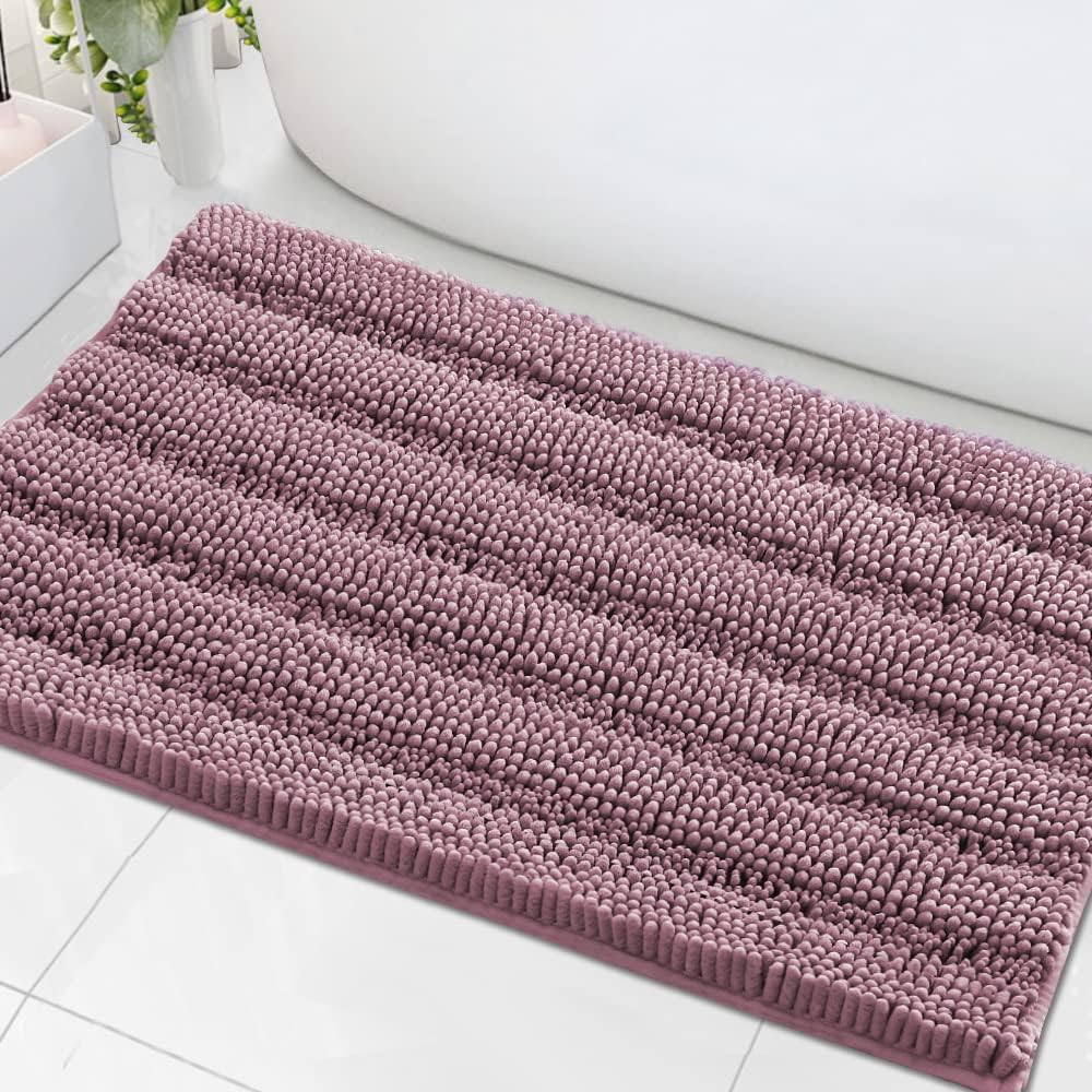 1pc H.VERSAILTEX Bath Rugs for Bathroom Non Slip Bath Mats Extra Thick Chenille Striped Rug 20" x 32" Absorbent Non Skid Fluffy Soft Shaggy Washable Dry Fast Plush Mat for Indoor, Bath Room, Tub