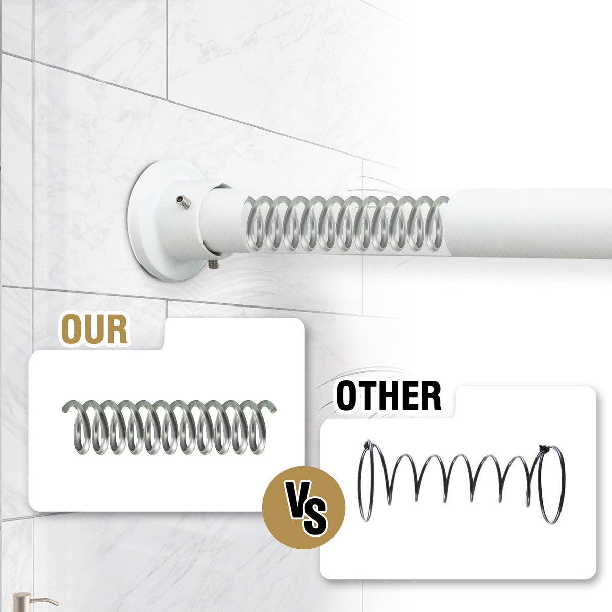 H.VERSAILTEX Single Shower Curtain Rod Non Slip Adjustable 26-78 inch with Spring Tension for Bathroom，White