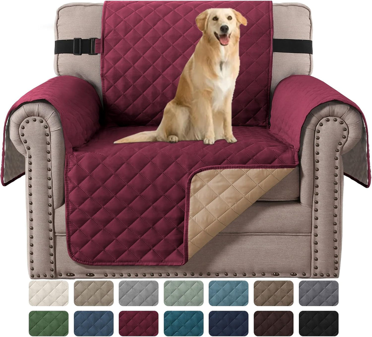 H.VERSAILTEX Sofa Protector for Dogs/Cats/Pets Sofa Slipcover Quilted Furniture Protector with Non Slip Elastic Strap Water Resistant Sofa Covers Couch Covers Seat Width: