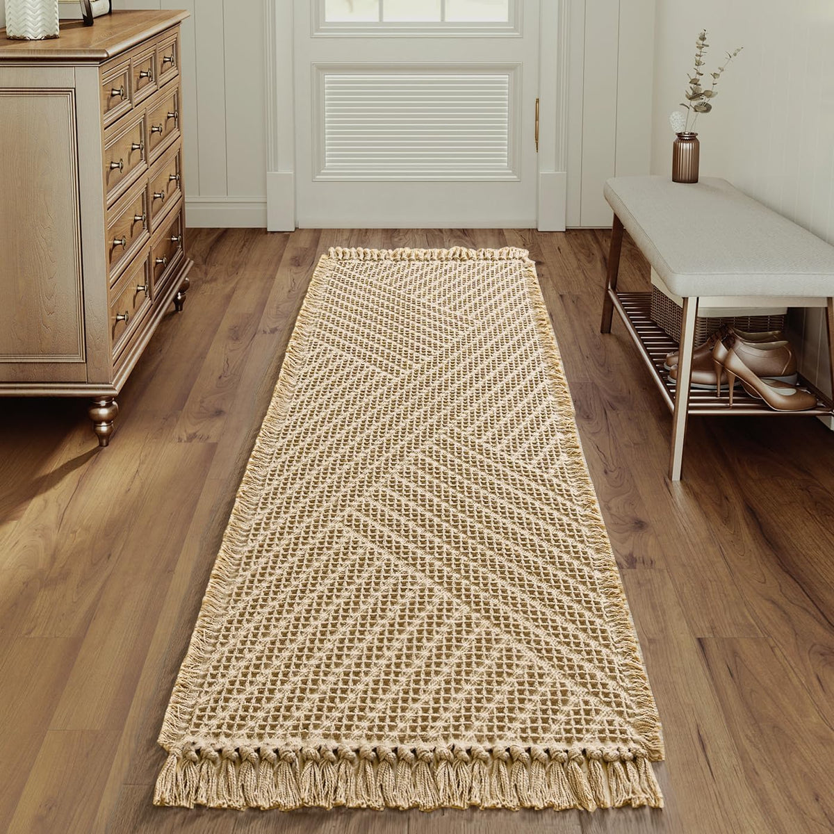 H.VERSAILTEX Waffle Boho Bath Mat – Super Absorbent, Non-Slip & Quick Dry