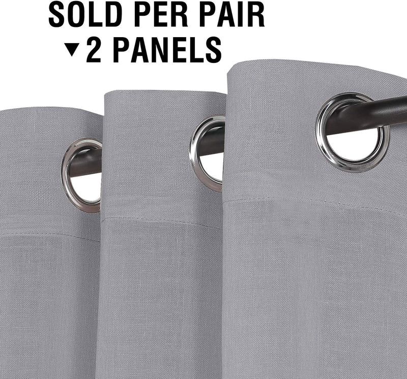 H.VERSAILTEX Linen Sheer Curtains 84 Inches Long Semi Sheer Curtains - Privacy Added Silver Grommet Linen Curtain Panels for Living Room/Bedroom Light Filtering Curtains (52"W x 84"L, 2 Panels, Grey)