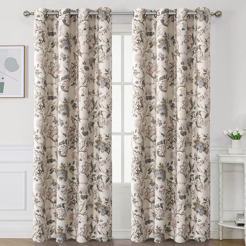 H.VERSAILTEX Blackout Curtains 84 Inch Length 2 Panels Set Floral Print Curtain Drapes for Living Room Thermal Insulated Grommet Window Curtains for Bedroom - Traditional Floral in Sage and Brown