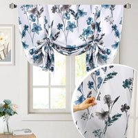 H.VERSAILTEX Tie Up Curtain Double Sided Cattleya Floral Printed Window Valance Balloon Roman Curtain, Rod Pocket - Reversible in Blue/Coral - W 42 x L 36
