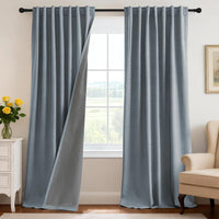 H.VERSAILTEX 100% Blackout Curtains Back Tab Full Light Blocking Curtain Draperies with Gray Coating Thermal Insulated Window Treatment Set of 2 Panels, 52" W x 84" L, Natural