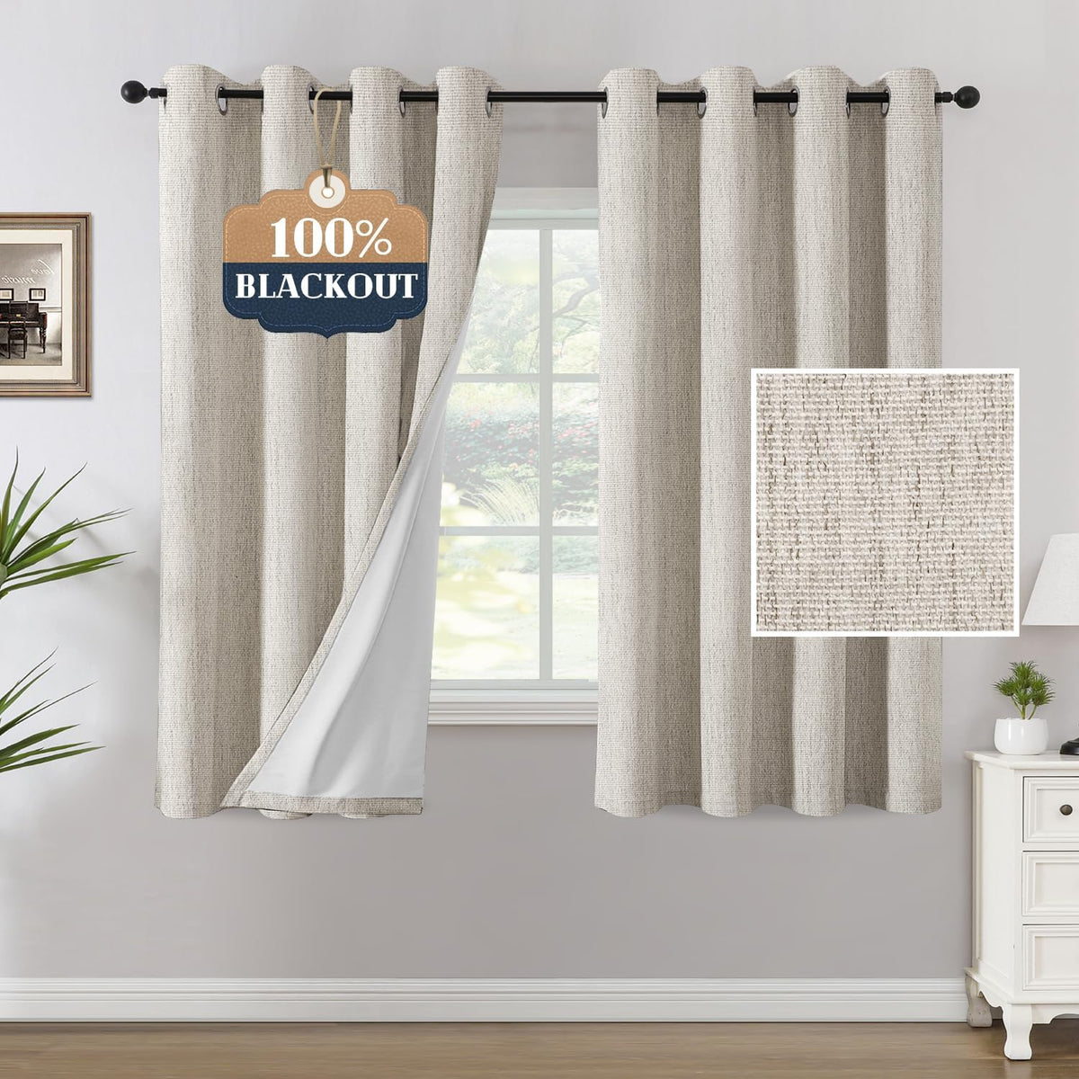 H.VERSAILTEX Chenille Curtains 96 inch Length 2 Panels 100% Blackout Drapes for Bedroom Living Room with White Flocking Coating Back Insulated Anti-Rust Grommet, Heathered Dove Gray(Not Solid)