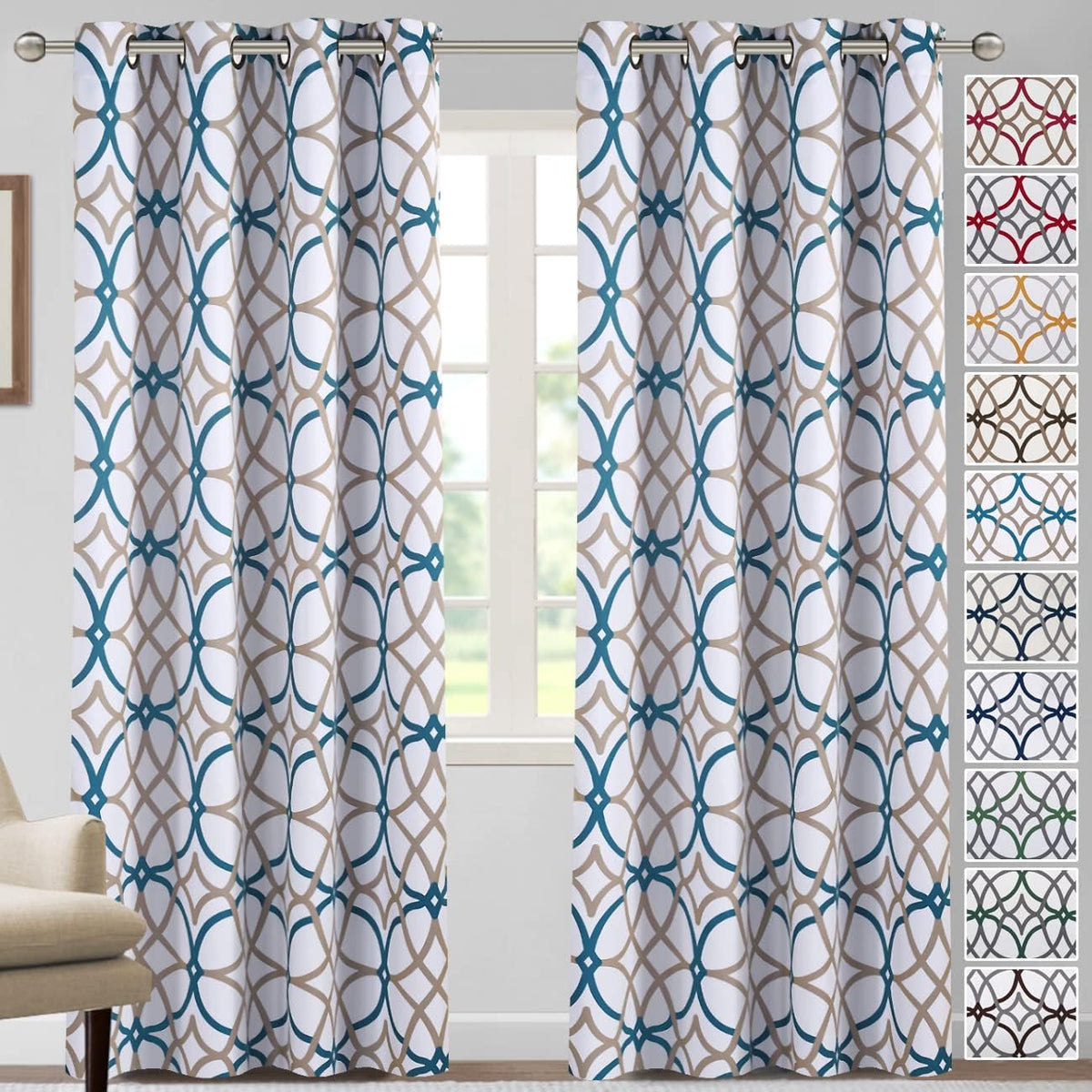 H.VERSAILTEX Blackout Curtains for Bedroom Printed Design 96 Inch Thermal Insulated 2 Panels