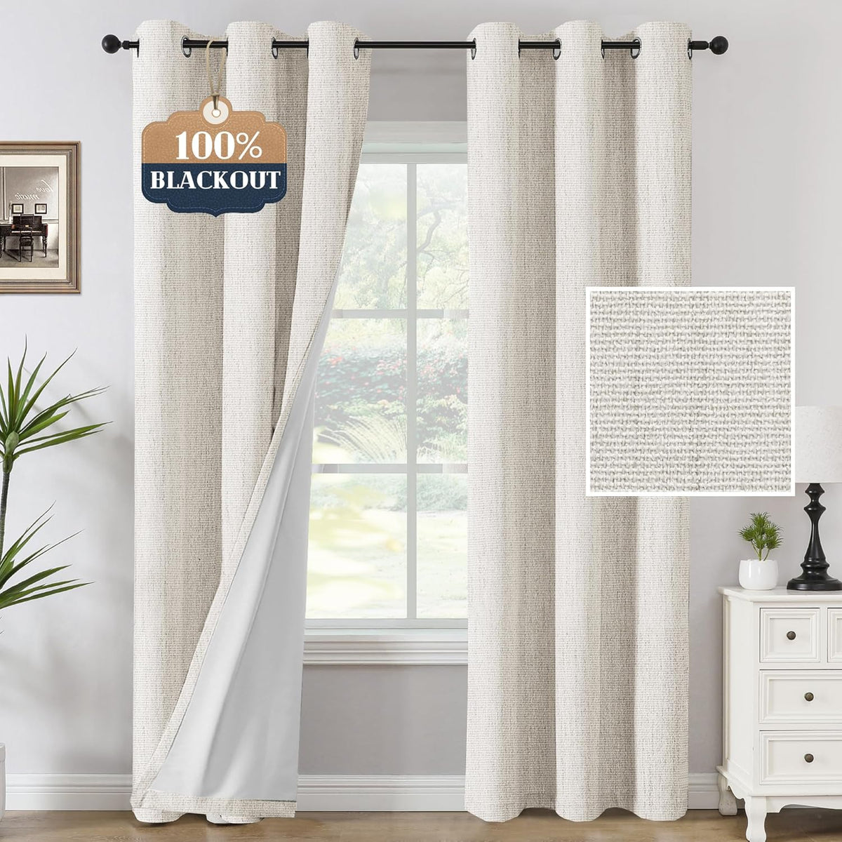H.VERSAILTEX Chenille Curtains 96 inch Length 2 Panels 100% Blackout Drapes for Bedroom Living Room with White Flocking Coating Back Insulated Anti-Rust Grommet, Heathered Dove Gray(Not Solid)