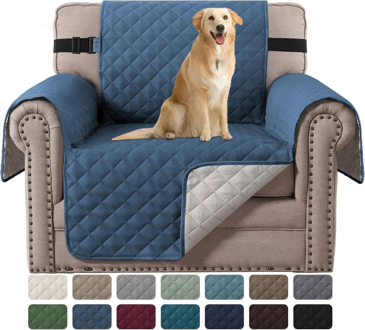 H.VERSAILTEX Sofa Protector for Dogs/Cats/Pets Sofa Slipcover Quilted Furniture Protector with Non Slip Elastic Strap Water Resistant Sofa Covers Couch Covers Seat Width: