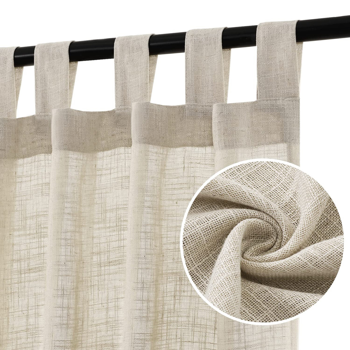 h.versailtx natural linen blend curtain with tab top header