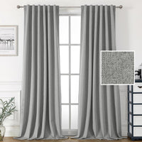 H.VERSAILTEX 100% Blackout Linen Look Curtains for Bedroom 84 inch Light Blocking Drapes with Double Face Linen Back Tab Loop Pocket Textured Burlap Curtains for Living Room 2 Panels, Heather White
