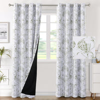 H.VERSAILTEX 100% Blackout Curtains for Living Room Camellia Floral 84 Inches Long Light Blocking Window Treatment with Black Liner Grommet Thermal Drapes, 2 Panels, Grey