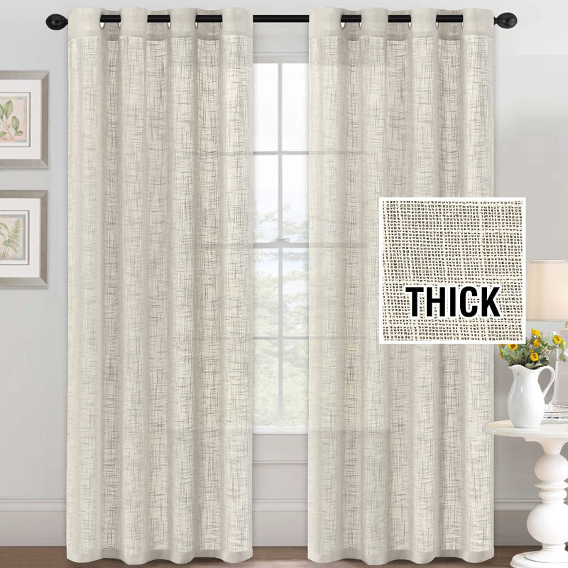 h.versailtx Linen Blended Curtains Natural Linen Textured Light Filtering Nickel Grommet 2 Panel Sets product image