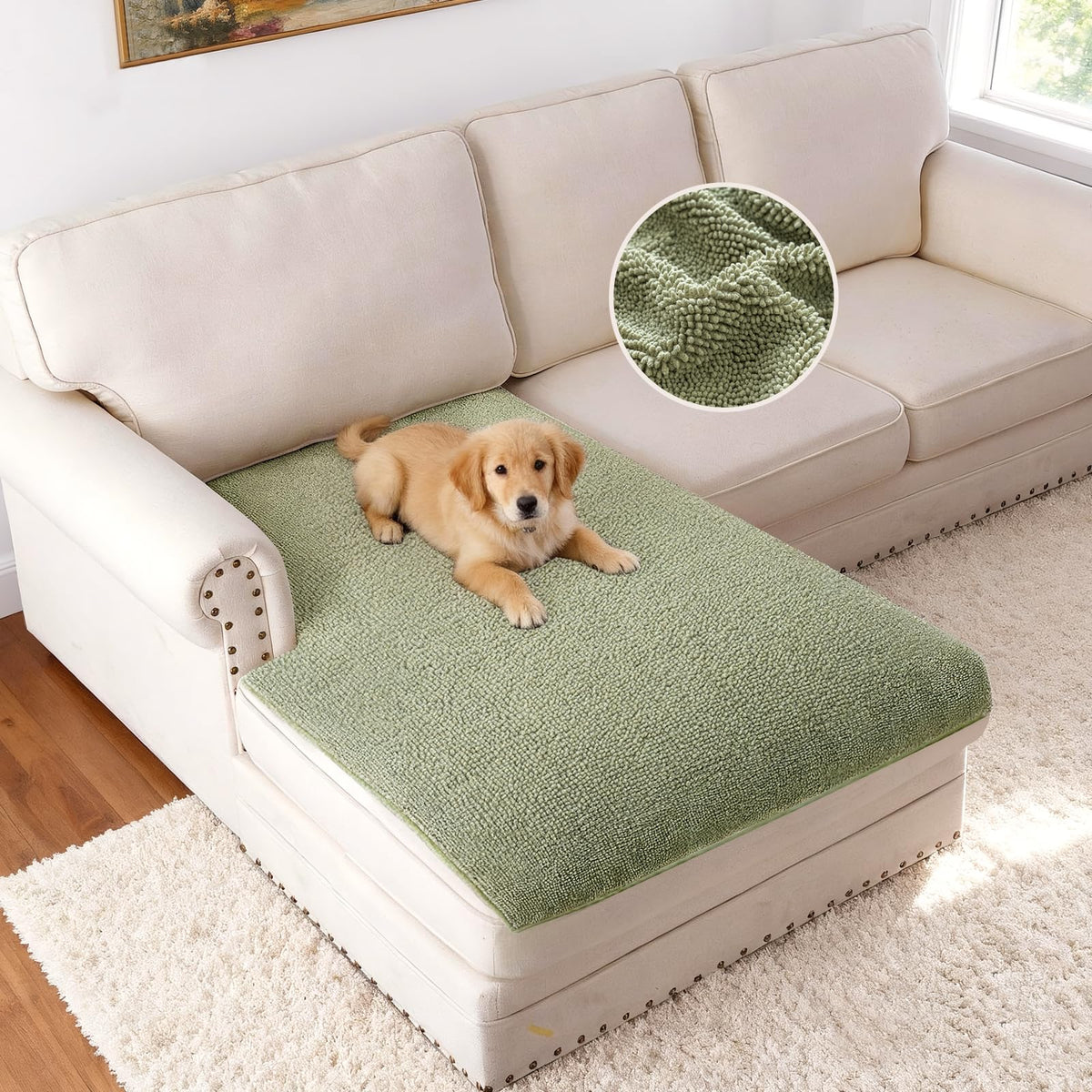 H.VERSAILTEX Non Slip Chenille Pet Couch Cover Thick Soft Washable Sofa Protector