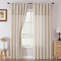 H.VERSAILTEX Linen Curtains with Attached Valance Living Room Boho Window Drapes 2 Panels Set Rod Pocket/Ring Top