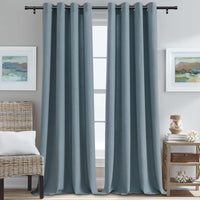 H.VERSAILTEX Grommet Natural Linen Textured Kitchen Curtains 45 inch Length, Thick Faux Linen Room Darkening Window Treatment Set for Farmhouse/Bedroom 52W x 45L,2 Panels,Heather Aqua