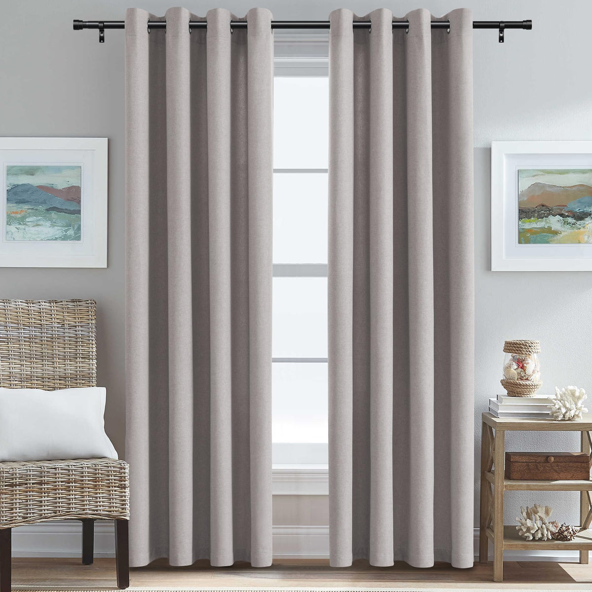 H.VERSAILTEX Grommet Natural Linen Textured Kitchen Curtains 45 inch Length, Thick Faux Linen Room Darkening Window Treatment Set for Farmhouse/Bedroom 52W x 45L,2 Panels,Heather Aqua