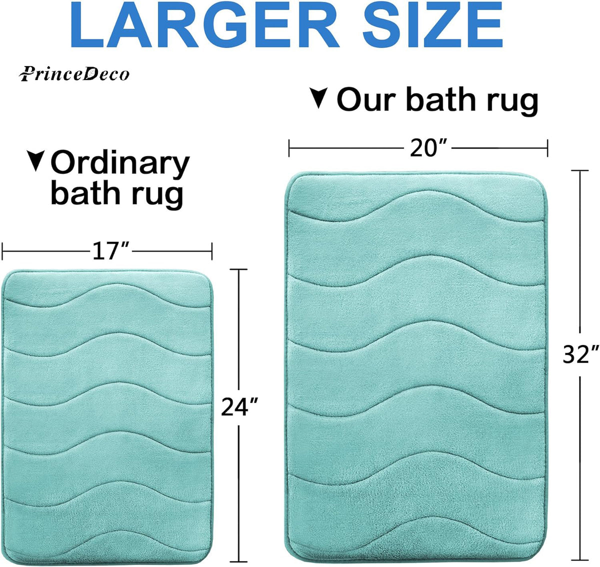 Prince Deco Memory Foam Bath Mat for Bathroom Non Slip Bath Rug Velvet Thick Soft and Comfortable Water Absorbent Machine Washable Easier to Dry Floor Rug Mats Waved Pattern