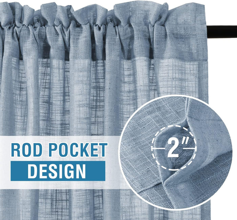 H.VERSAILTEX Linen Blended Curtains 84 Inches Long for Living Room and Bedroom - Light Filtering Rod Pocket, Burlap Textured, 2 Panel Sets, Stone Blue