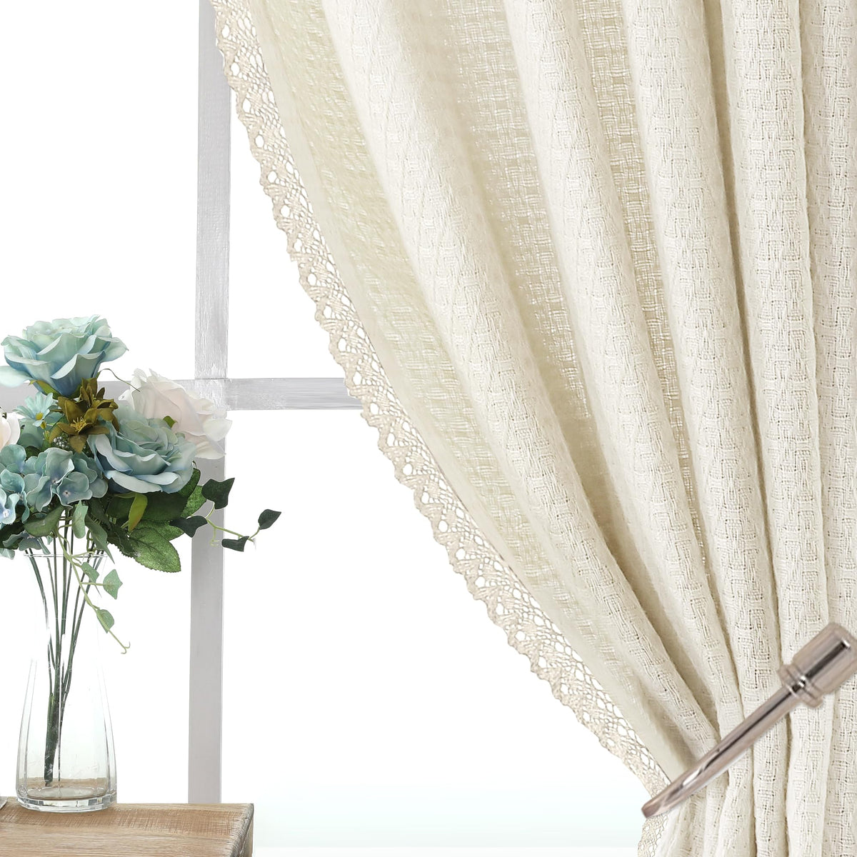 H.VERSAILTEX Boho Linen Curtain Light Filtering Back Tab, Set of 2 Panels