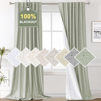 100% Blackout Curtains for Bedroom Faux Linen Texture Thermal Back Tab/Rod Pocket/Hook Belt Draperies 2 Panels