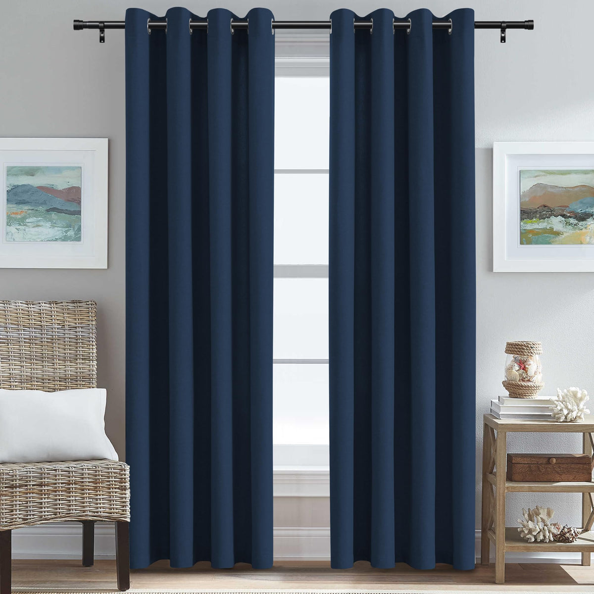 H.VERSAILTEX Grommet Natural Linen Textured Kitchen Curtains 45 inch Length, Thick Faux Linen Room Darkening Window Treatment Set for Farmhouse/Bedroom 52W x 45L,2 Panels,Heather Aqua