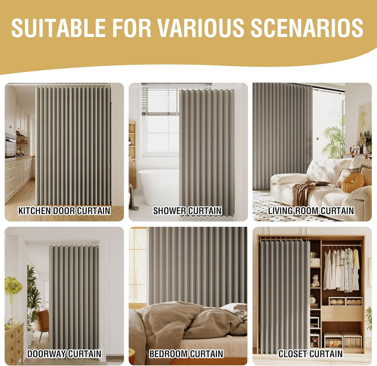 100% Blackout Linen Door Curtain Accordion Folding Privacy Room Divider with Hooks product feature or detail image