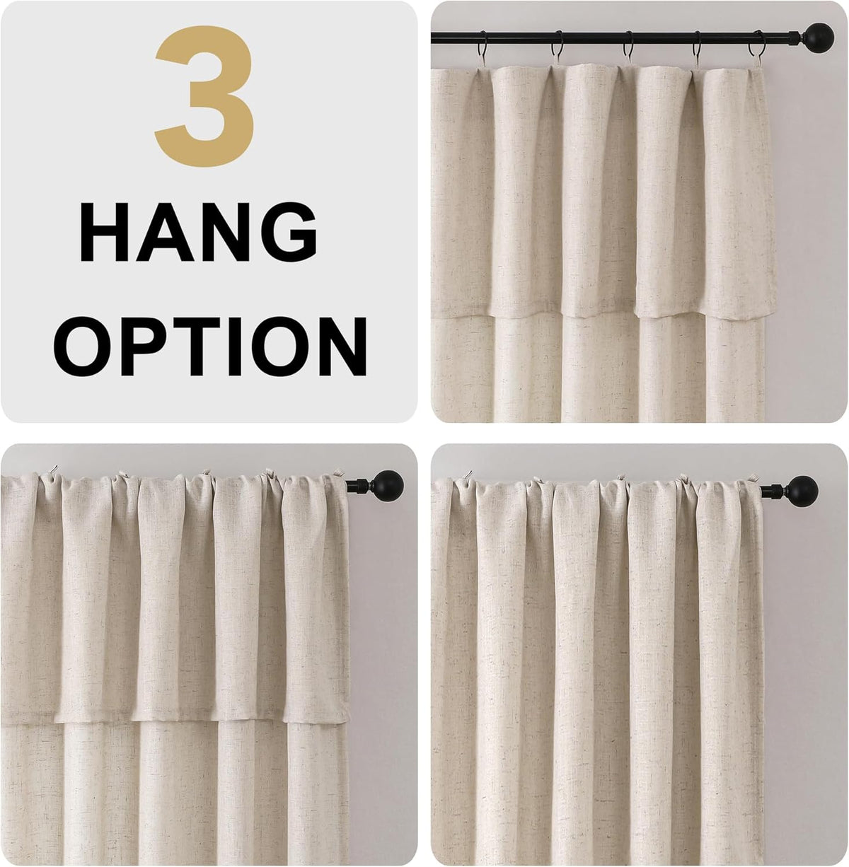 H.VERSAILTEX Linen Curtains with Attached Valance Living Room Boho Window Drapes 2 Panels Set Rod Pocket/Ring Top