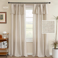 H.VERSAILTEX Linen Curtains with Attached Valance Living Room Boho Window Drapes 2 Panels Set Rod Pocket/Ring Top