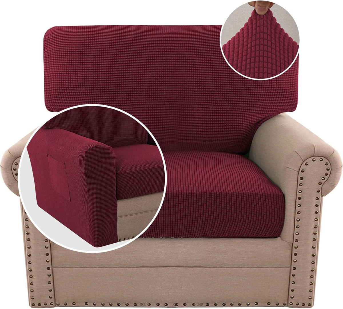 H.VERSAILTEX Multi-Pieces Chair Covers Stretch Couch Covers Form Fitted Seat and Back Cushions Covers